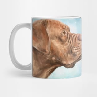 Close Up Painting of Dogue de Bordeaux on Light Blue Background Mug